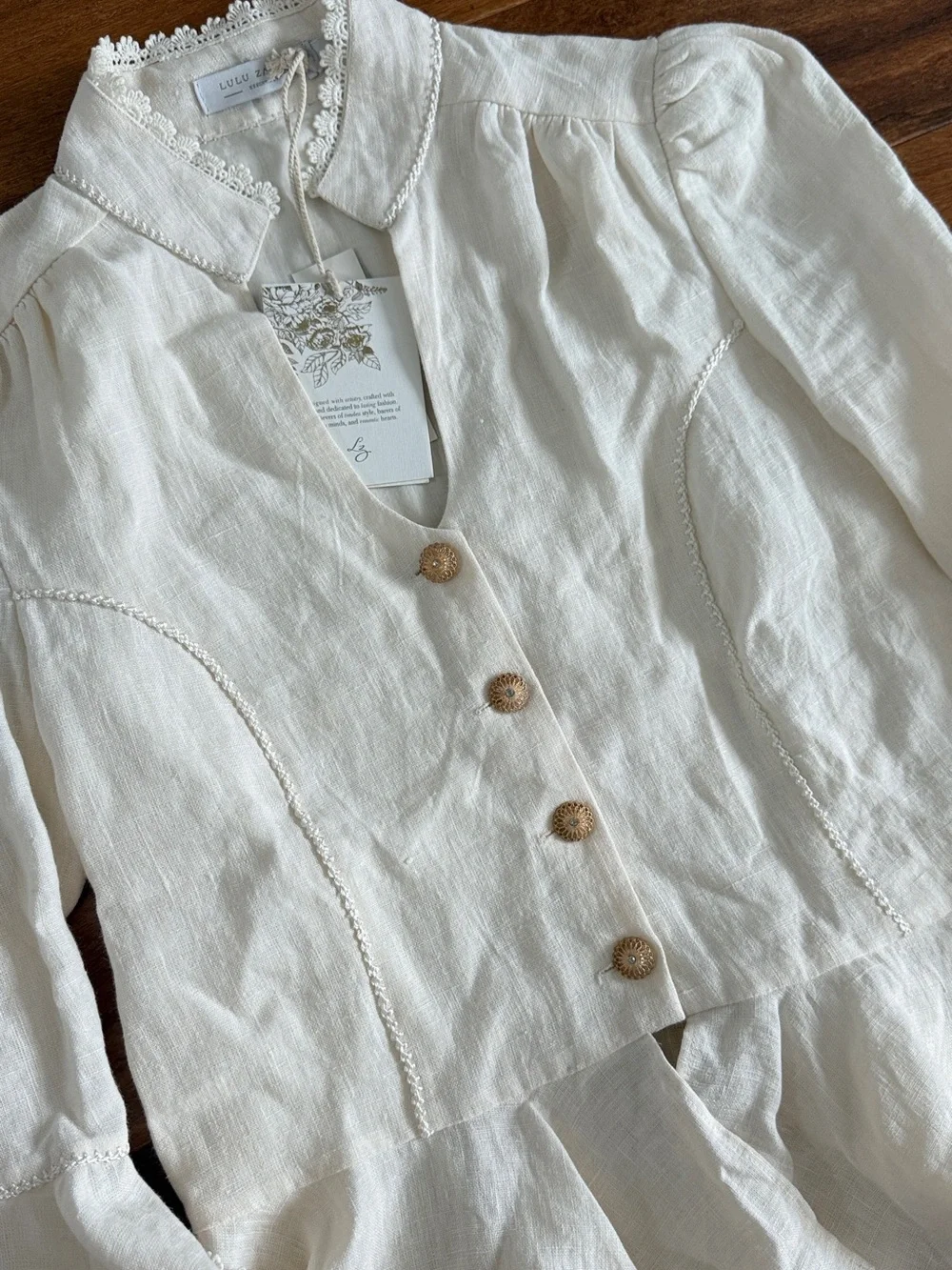 NEW 100% LINEN COTTON PEPLUM CROPPED JACKET Button-Front Top zagame eco ganik